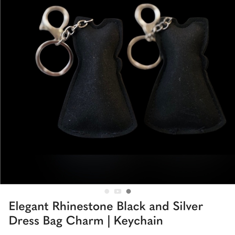 Elegant Rhinestone Black and Silver Dress Bag Charm | Keychain - Picture 3 of 3